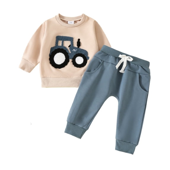 Jhhlsf Boys Outfit Sets Tractor Car Jogging Suit Sweatshirt Pullover 2 Pcs Tracksuits Fall Outfits