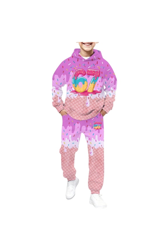 Hoodie And Sweatpants Set For Boys 67 Ice Print 2Pcs Drip Baseball 101 Fall Tracksuit Sets