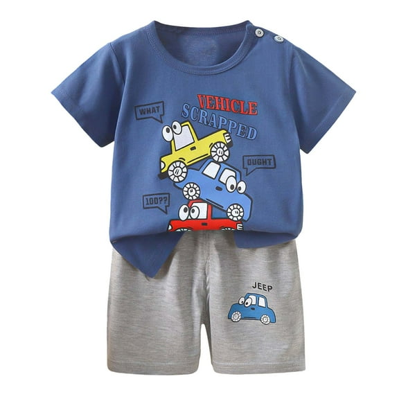 Jhhlsf Matching Sets for Boys Summer Cartoon Print Short Sleeved Shorts 2Pc Suit Kids Clothes