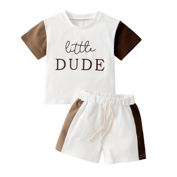 Jhhlsf Outfit Sets for Boys Color Blocking Graphic Print Contrast Trim Shorts 2 Pcs Fall Clothing