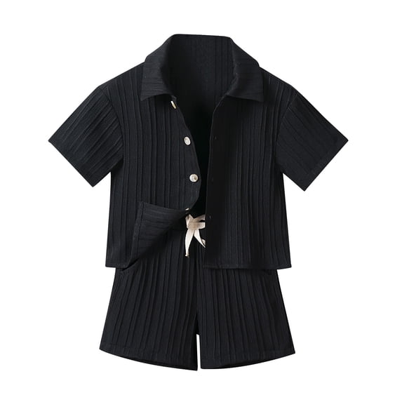 Piomll Outfit Sets for Boys Ribbed Button Down Shirt Shorts Pocket 2 Pcs Fall Outfits