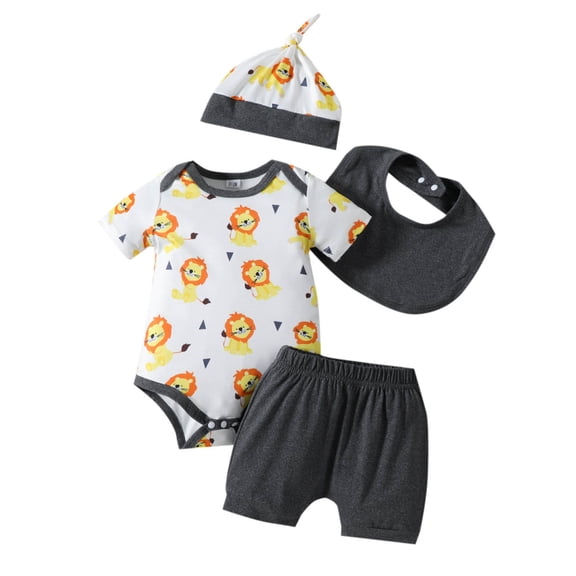 Jhhlsf Outfit Sets for Boys Short Sleeve Cartoon Animal Print Romper Bodysuit Shorts Fall Clothing