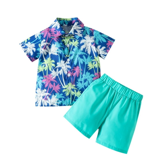 Jhhlsf Outfit Sets for Boys Short Sleeve Tree Floral Print T Shirt Shorts Gentleman Suits Kids Clothes