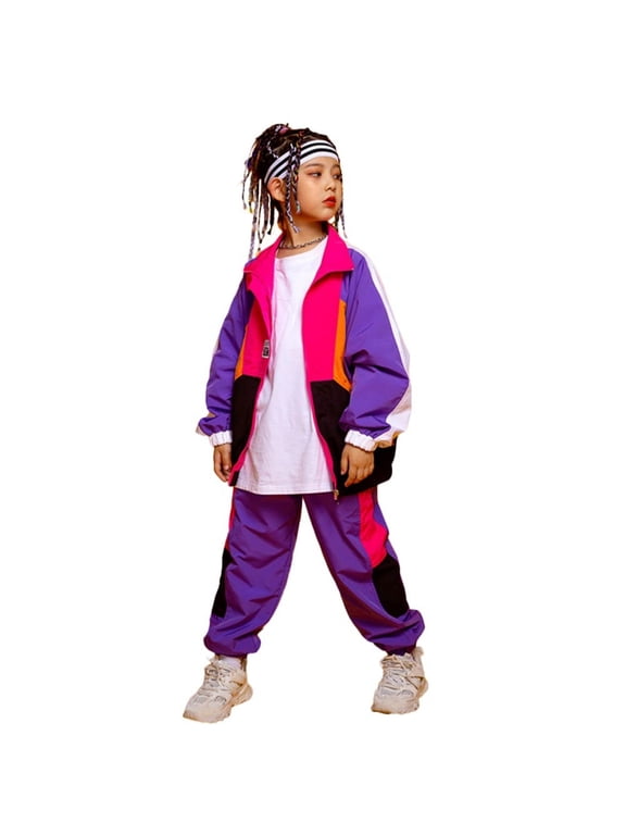 Jhhlsf Outfit Sets for Boys Unisex Color Block Street Retro Tracksuit Hop Dance Fall Outfits