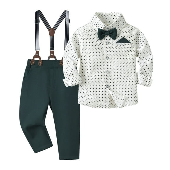 Piomll Outfits for Boys Sets Suits Wedding Dress Shirt Bowtie Suspender Pants Formal Occasion Fall Outfits