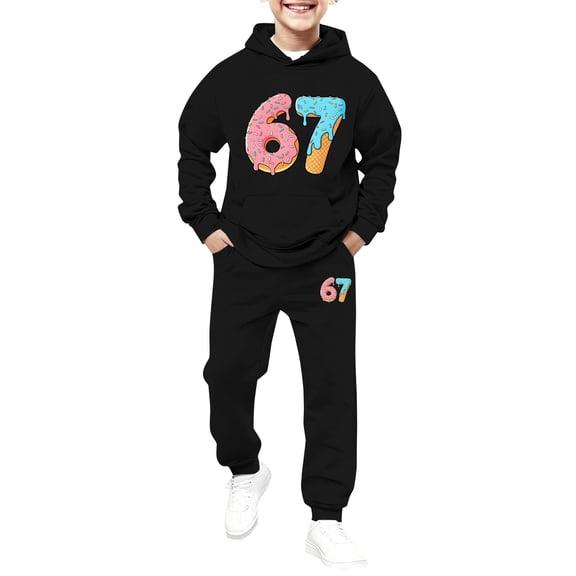 Piomll Sweatshirt And Sweatpants Set Boys 67 Ice Cream Letter Print 2Pcs Girls Fall Outfits
