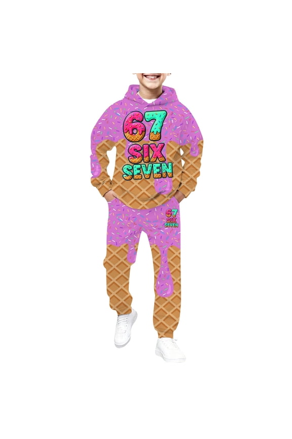 Sweatshirt And Sweatpants Set Boys 67 Ice Print 2Pcs Drip Baseball 101 Fall Outfits