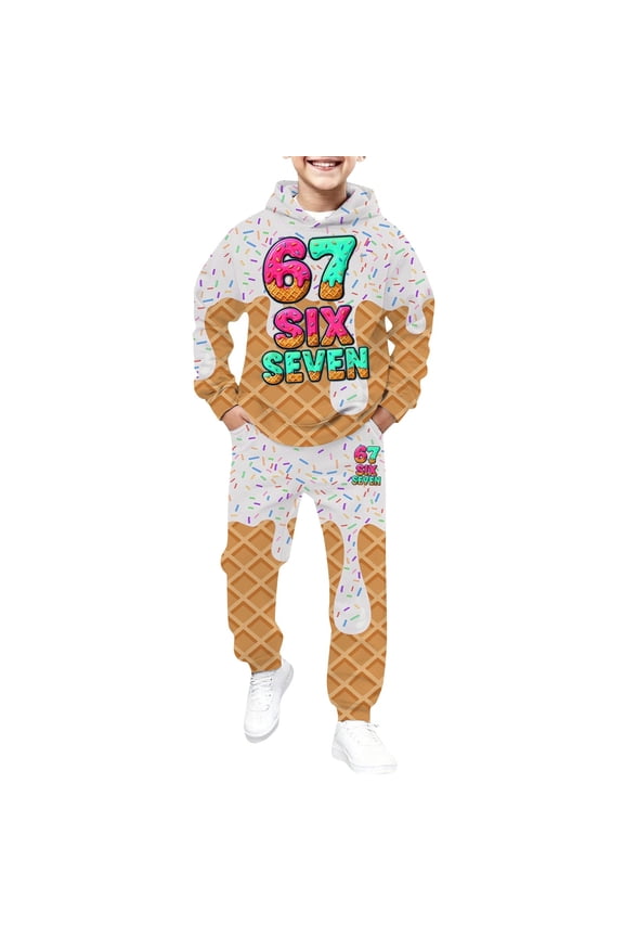 Sweatshirt And Sweatpants Set Boys 67 Ice Print 2Pcs Drip Baseball 101 Fall Tracksuit Sets