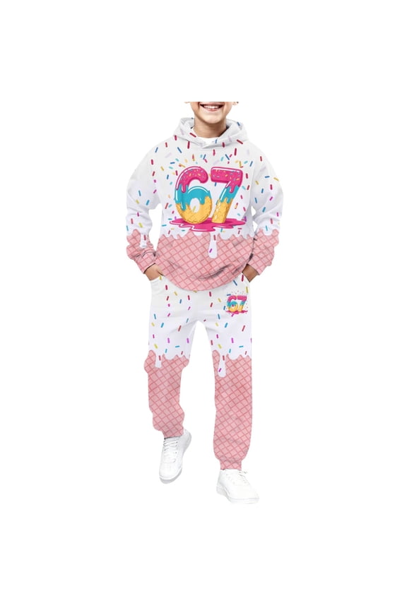 Sweatshirt And Sweatpants Set Boys 67 Ice Print 2Pcs Drip Baseball 101 Fall Tracksuit Sets