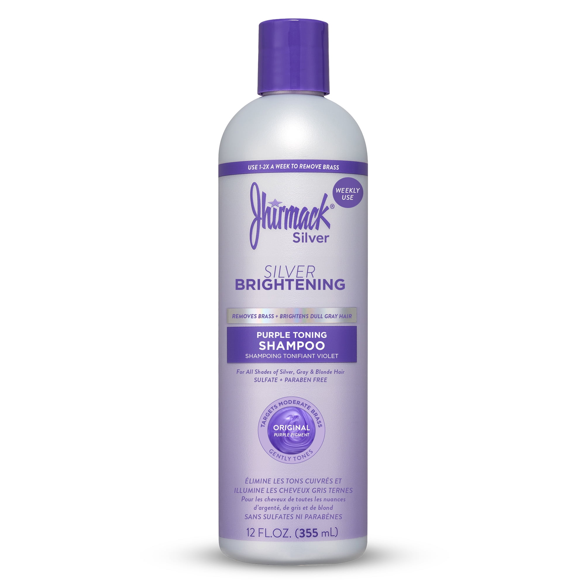 Jhirmack Silver Brightening Purple Toning Shampoo for All Shades of Silver and Gray Hair, 12 fl oz