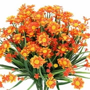 Jhomerit Artificial Flowers 4 Bundles Outdoor Artificial Daisies Flowers Shrubs Faux Plastic Greenery for Indoor Outside Hanging Plants Garden Porch Window Box Home Wedding Farmhouse Decor (Orange)