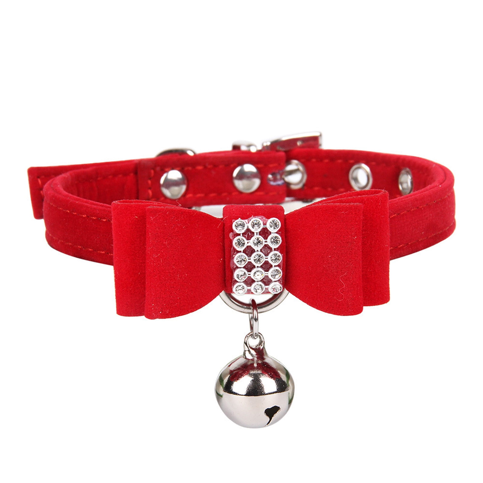 Jhomerit Pet Collars Velvet Elegant Bow Rope Cat Collar Bell Dog Chain Pet Collar (Red M