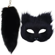 Jhomerit Therian and Tail Set for Girls Furry & Long Tail Cosplay Wolf Tail Cat (Black)