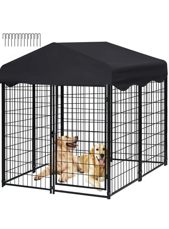 Jhsomdr 4.2ft x 4ft x 4.5ft Outdoor Dog Kennel with UV-Resistant Oxford Cloth Roof, 8 Panels Metal Dog Fence for Medium Small Dogs