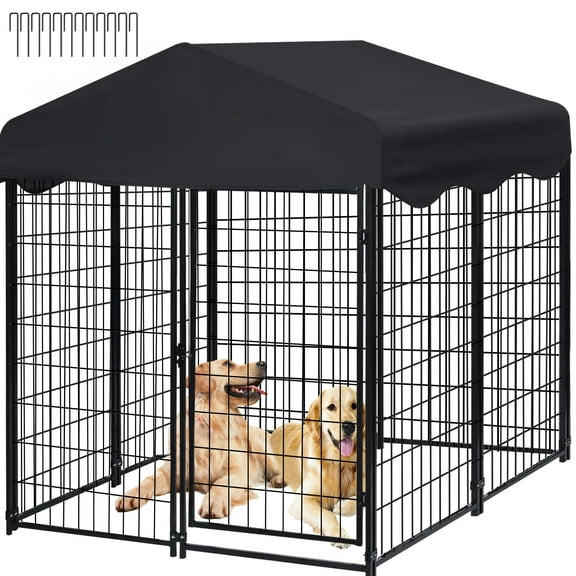 Jhsomdr 4.2ft x 4ft x 4.5ft Outdoor Dog Kennel with UV-Resistant Oxford Cloth Roof, 8 Panels Metal Dog Fence for Medium Small Dogs