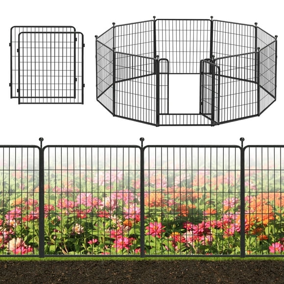 Jhsomdr Decorative Garden Metal Fence 23ft (L)×32in(H) 10 Panels Heavy Duty Iron Wire Animal Barrier Temporary No Dig Fence Landscape Edging Privacy Fencing for Yard, Outdoor, Dog, Patio, Flower Bed
