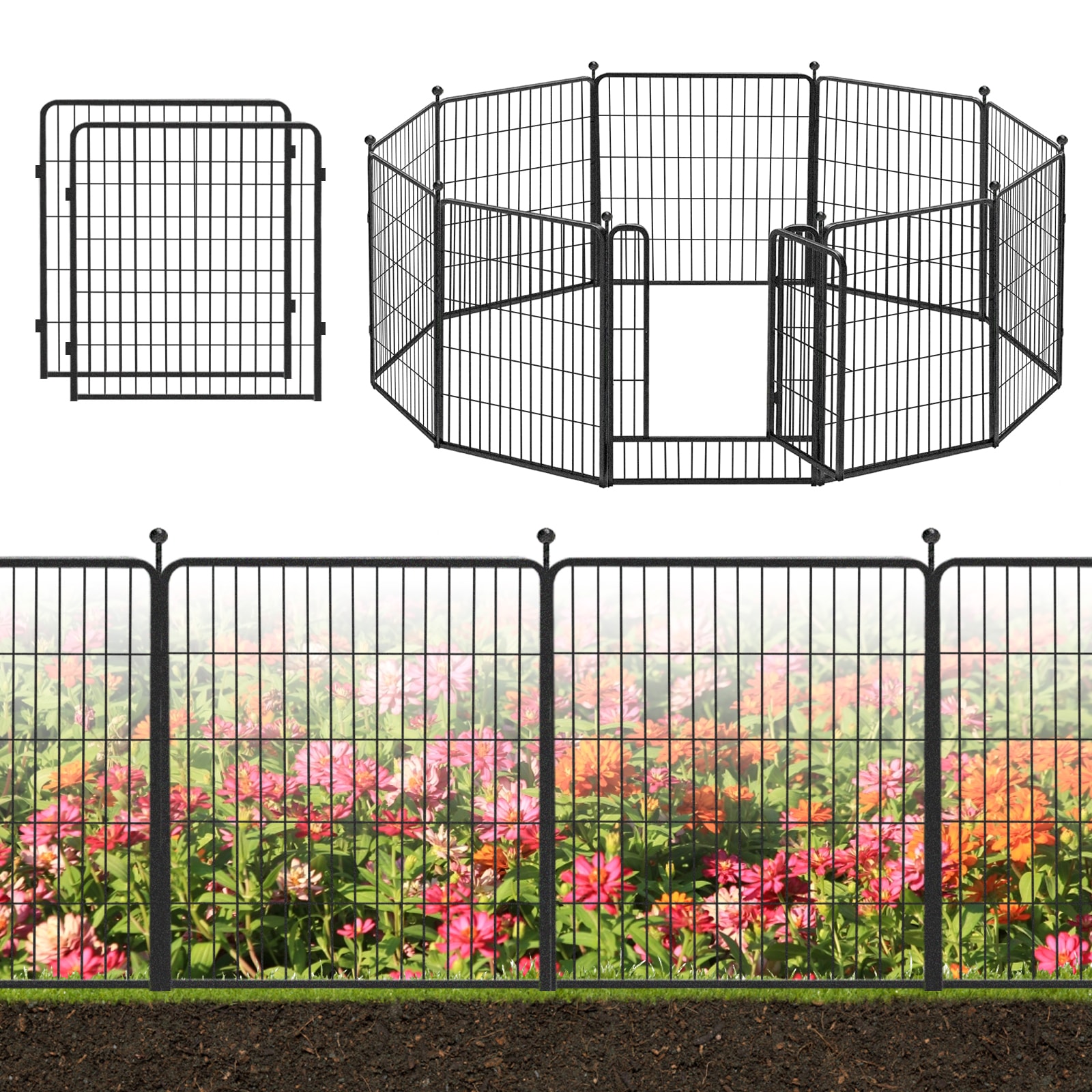 Decorative Garden Metal Fence 83ft (L)×32in(H) 36 Panels Heavy Duty