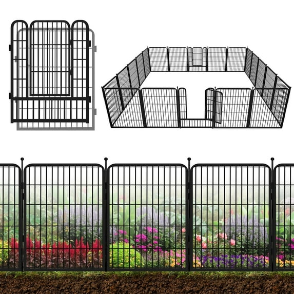 Jhsomdr Decorative Garden Metal Fence 46ft(L)×32in(H) 20 Panels Wire Rustproof Animal Barrier Border Heavy Duty Iron Landscape Edging Privacy Fencing Patio Flower Bed for Yard Outdoor Fences