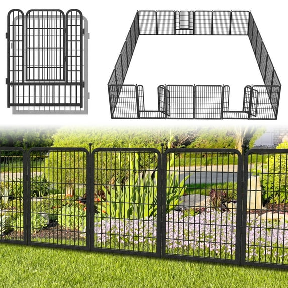Jhsomdr Decorative Garden Metal Fence Outdoor 54ft (L)×40in(H) 24 Panels Rustproof Wire Fence No Dig Animal Barrier Temporary Fencing for Yard, Patio, Flower Bed