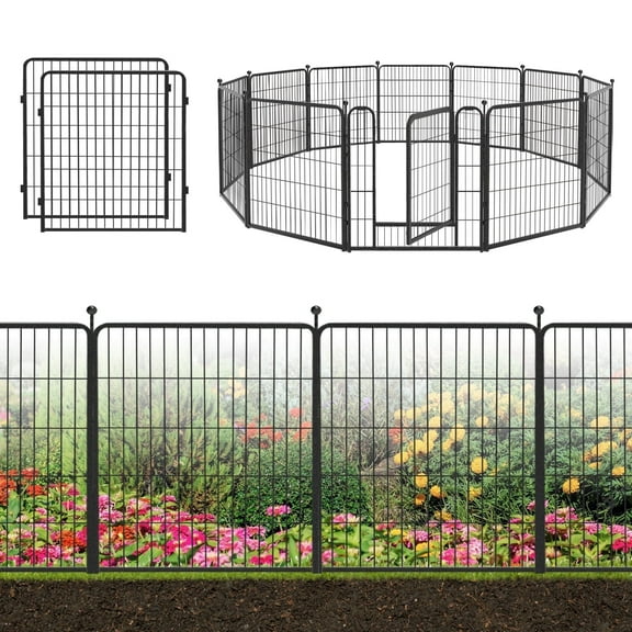 Jhsomdr Decorative Garden Metal Fencing 28ft (L)×32in(H) 12 Panels Heavy Duty Iron Wire Animal Barrier Temporary No Dig Fence Landscape Edging Privacy Fence for Yard, Outdoor, Dog, Patio, Flower Bed