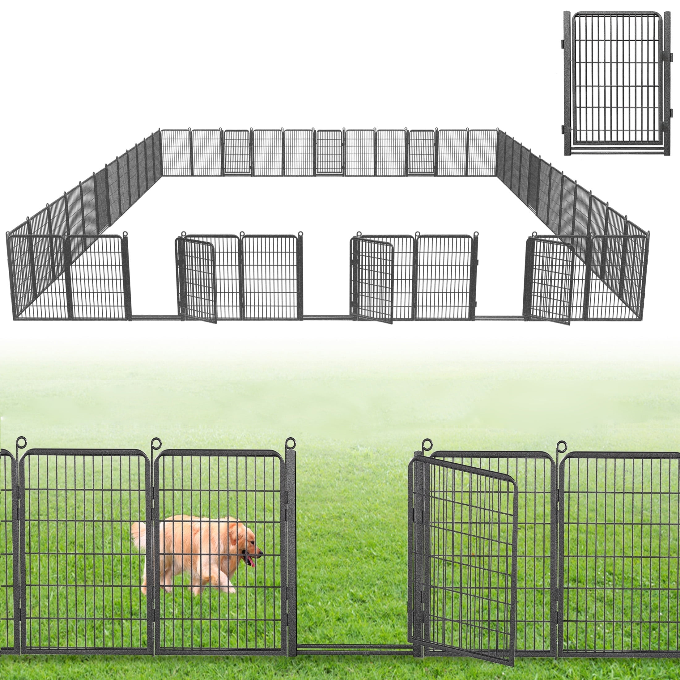 Jhsomdr Decorative Metal Garden Fence 95ft (L)×40in (H) 42 Panels Heavy Duty Iron Wire Fence with Gate Outdoor Animal Barrier Temporary No Dig Garden Fencing for Yard Landscape Patio Flower Bed