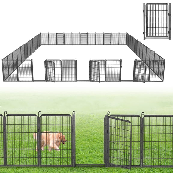 Jhsomdr Decorative Metal Garden Fence 95ft (L)×40in (H) 42 Panels Heavy Duty Iron Wire Fence with Gate Outdoor Animal Barrier Temporary No Dig Garden Fencing for Yard Landscape Patio Flower Bed