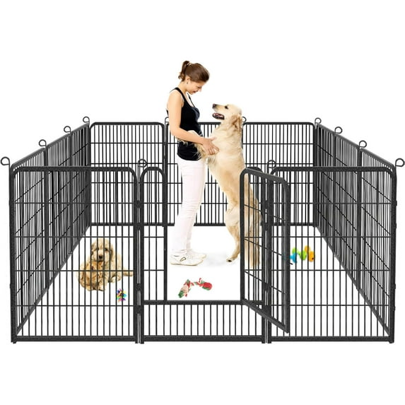 Jhsomdr Dog Playpen Outdoor 10 Panel 32" Height x 26" Width Pet Fence Heavy Duty Puppy Playpen Dog Exercise Pen with Door for Small/Medium Dogs