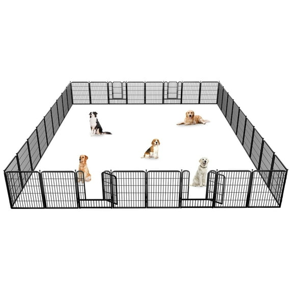 Jhsomdr Dog Playpen Outdoor 32" Height 34 Panels Heavy Duty Metal Dog Pen with Doors Indoor Puppy Playpen Pet Fence for Large/Medium/Small Dogs