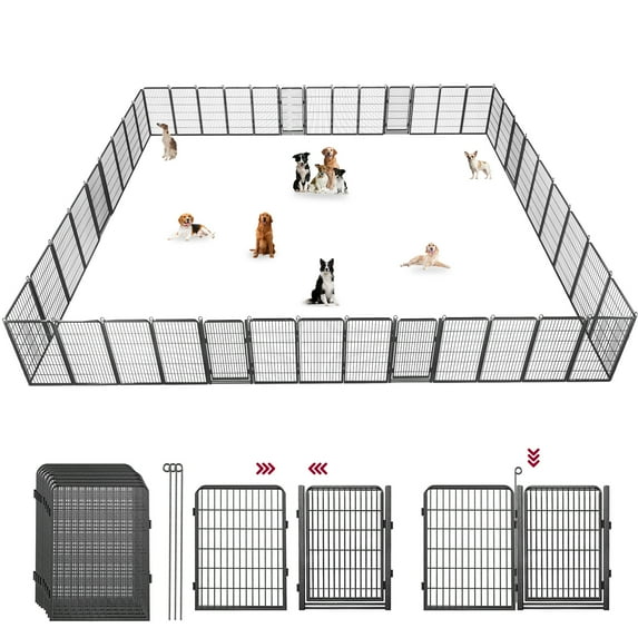 Jhsomdr Dog Playpen Outdoor, 42 Panels 40"H Indoor Dog Fence Puppy Playpen with Doors Outside Exercise Dog Pen Pet Fence for RV, Camping, Yard