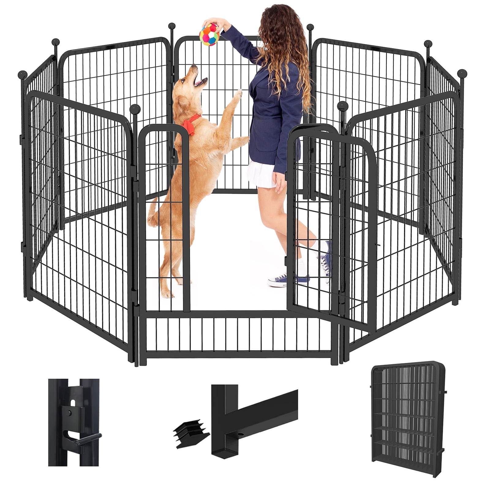 Jhsomdr Dog Playpen Outdoor, 8 Panels 40" Height Metal Dog Fence Puppy Playpen with Doors for Large/Medium/Small Dogs, Indoor Pet Fence Exercise Pen for RV, Camping, Yard