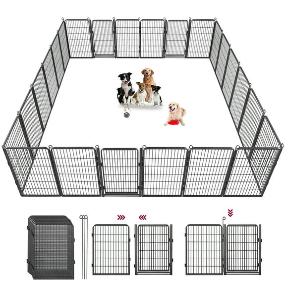 Jhsomdr Heavy Duty Dog Playpen 24 Panels 40"Height x 27"Width Dog Fence Exercise Pen with Doors Pet Puppy Outdoor Playpen Pen for RV, Camping, Yard