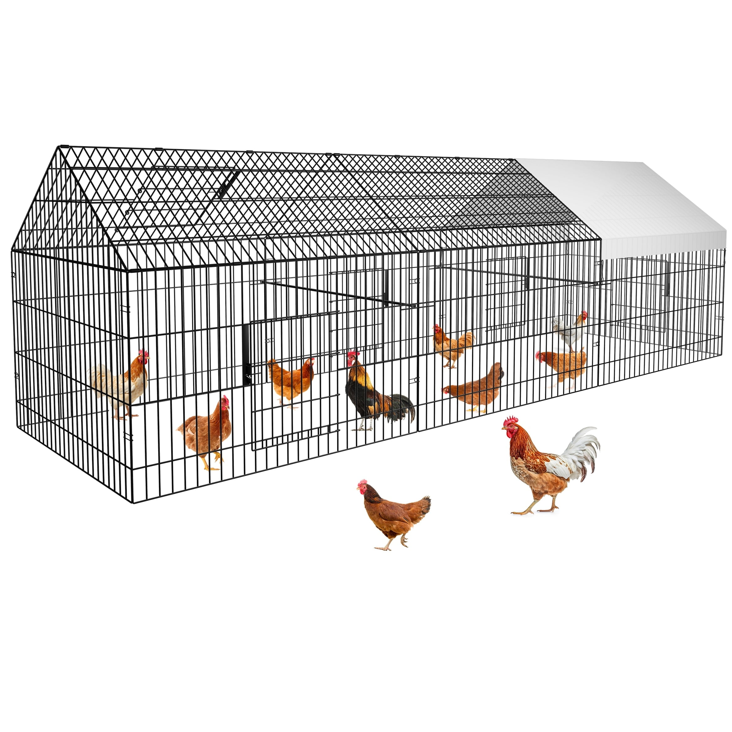 Large Black Metal Chicken Coop with Waterproof Cover