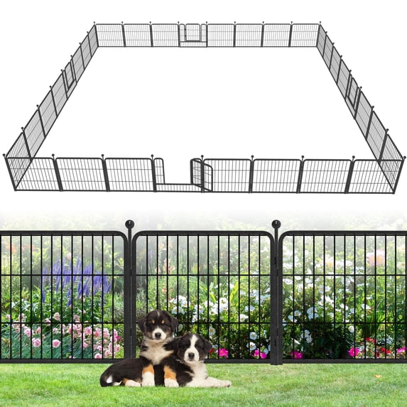 Jhsomdr Metal Garden Fence 85Ft(L) x 24in(H) 32 Panels Wire Animal Barrier Fence with Gate Outdoor Decorative Fence No Dig Fencing for Yard Patio
