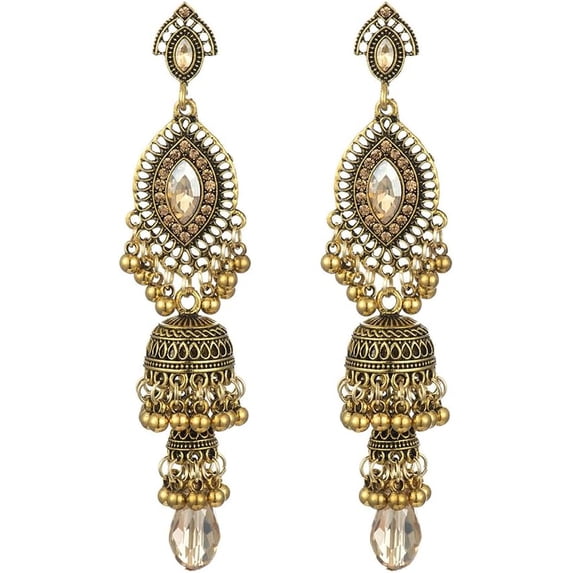 Jhumka Long Tassel Bell Earrings Vintage Jhumki Bollywood Traditional Ethnic Dangle Drop Bohemian Chandelier Earring for Women Oxidized Crystal Wedding Party Festival Indian Jewelry Gift