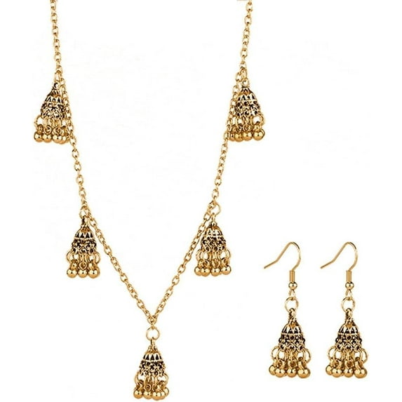 Jhumka Tassel Drop Earrings Necklace Set Bridal for Women Traditional Bohemian Jhumki Ethnic Dangling Earring Vintage Choker Pendant Necklaces Boho Bollywood Tribal Egypt Gypsy Indian Wedding Jewelry