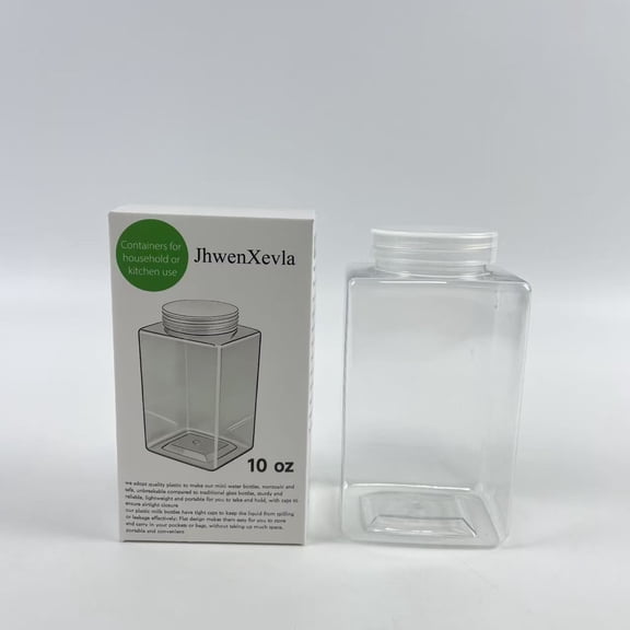 JhwenXevla Containers for household or kitchen use,Plastic Bottles with Caps, Clear Juice Bottles Flat Water Bottle Plastic Reusable Mini Beverage Container for  jams and jellies (10 oz)