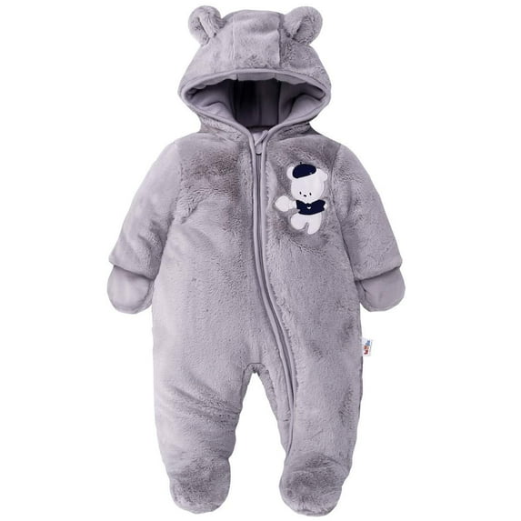 JiAmy Baby Snowsuit Romper Winter Jumpsuit with Hood Cute Bear Ears Fleece Romper Snow Wear for Infant 0-18 Months