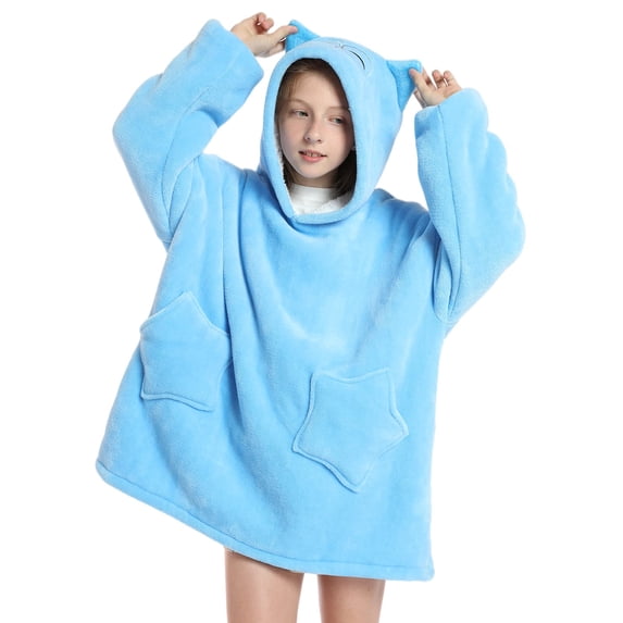 JiAmy Hooded Blanket Sweatshirt for Kids Oversized Wearable Blanket Hoodie Cozy Sherpa Flannel Plush Pullover Cartoon Hoodie