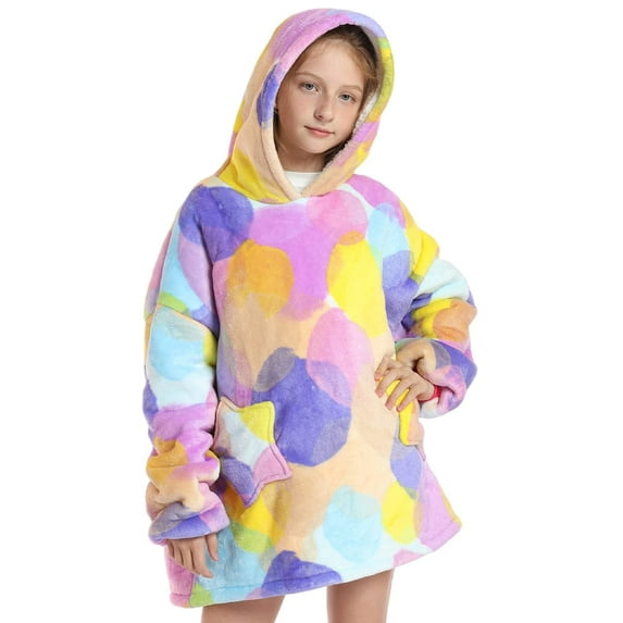 JiAmy Hooded Blanket Sweatshirt for Kids Oversized Wearable Blanket Hoodie Cozy Sherpa Flannel Plush Pullover Cartoon Hoodie