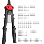 JiGiU 13.3" Heavy Duty Manual Rivet Gun - Professional Pop Rivet Tool with 5 Interchangeable Nozzles 2.4mm/3.2mm/4.0mm/4.8mm/6.4mm & 200 Rivets for Metal Furniture, Car, Trailer