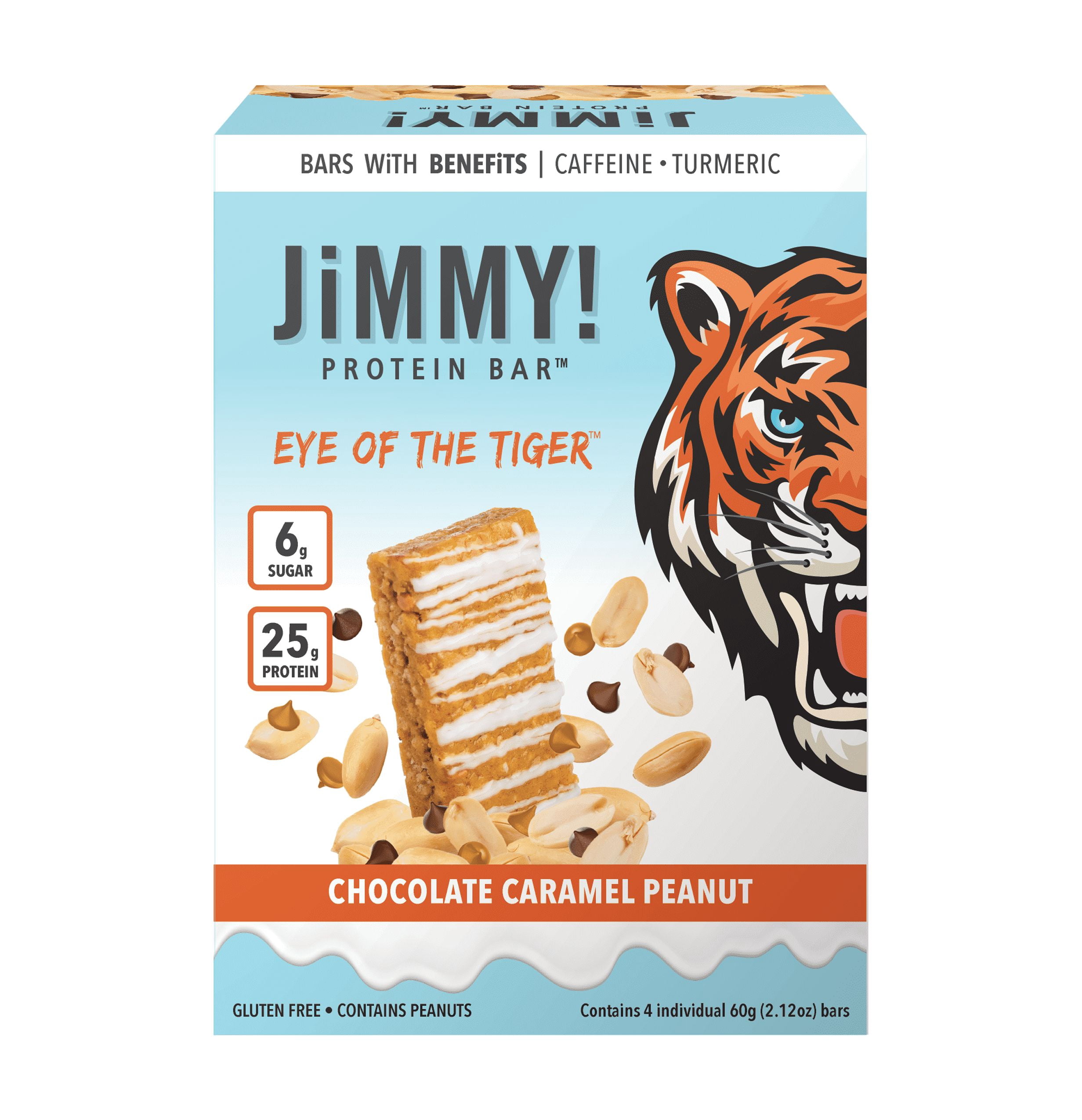 JiMMYBAR! Eye of the Tiger Caramel Chocolate Nut Protein Bar, 4 Pack