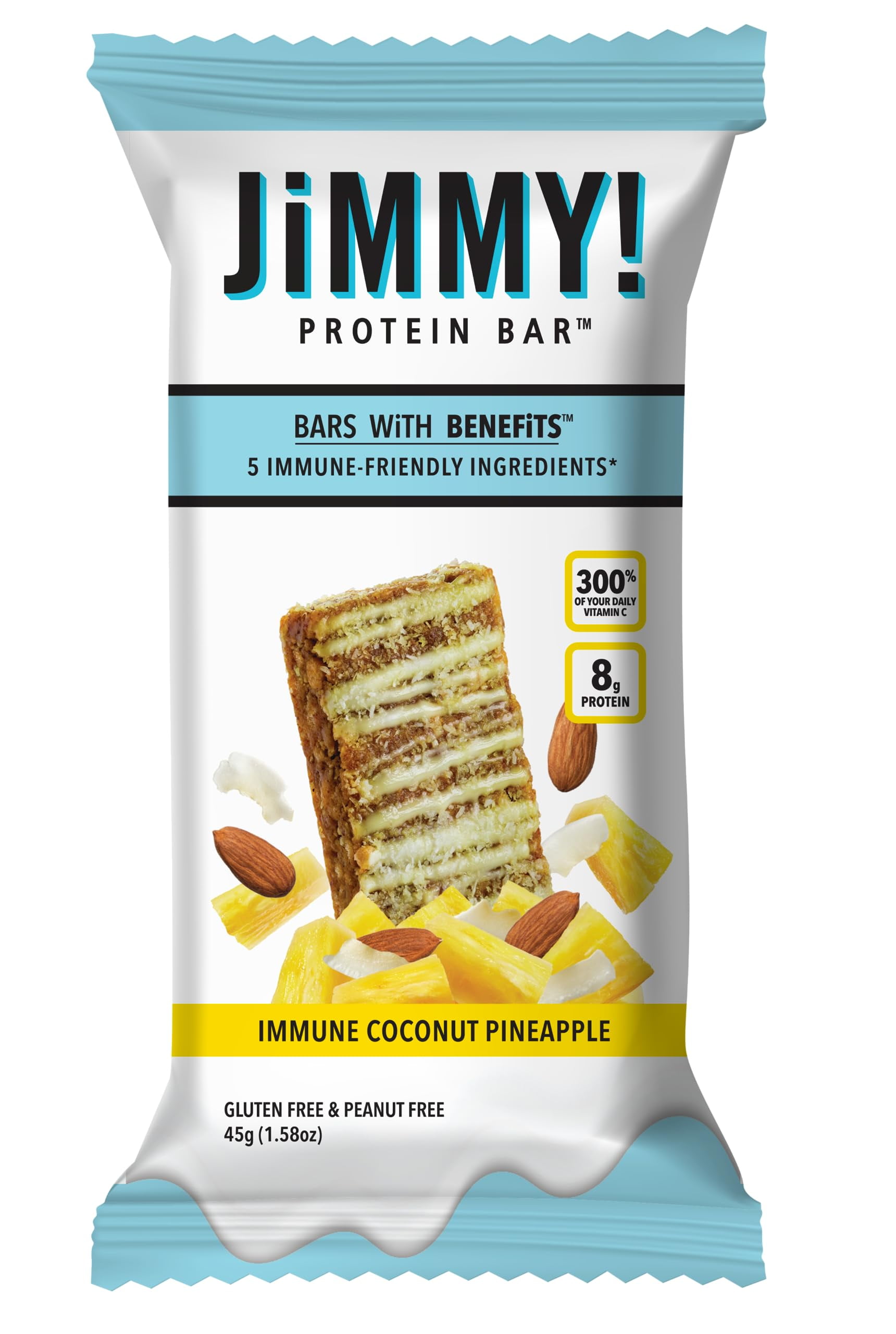 JiMMY! Protein Bar, Coconut Pineapple, Immune Support, 15 Count Energy Bar with Immune System