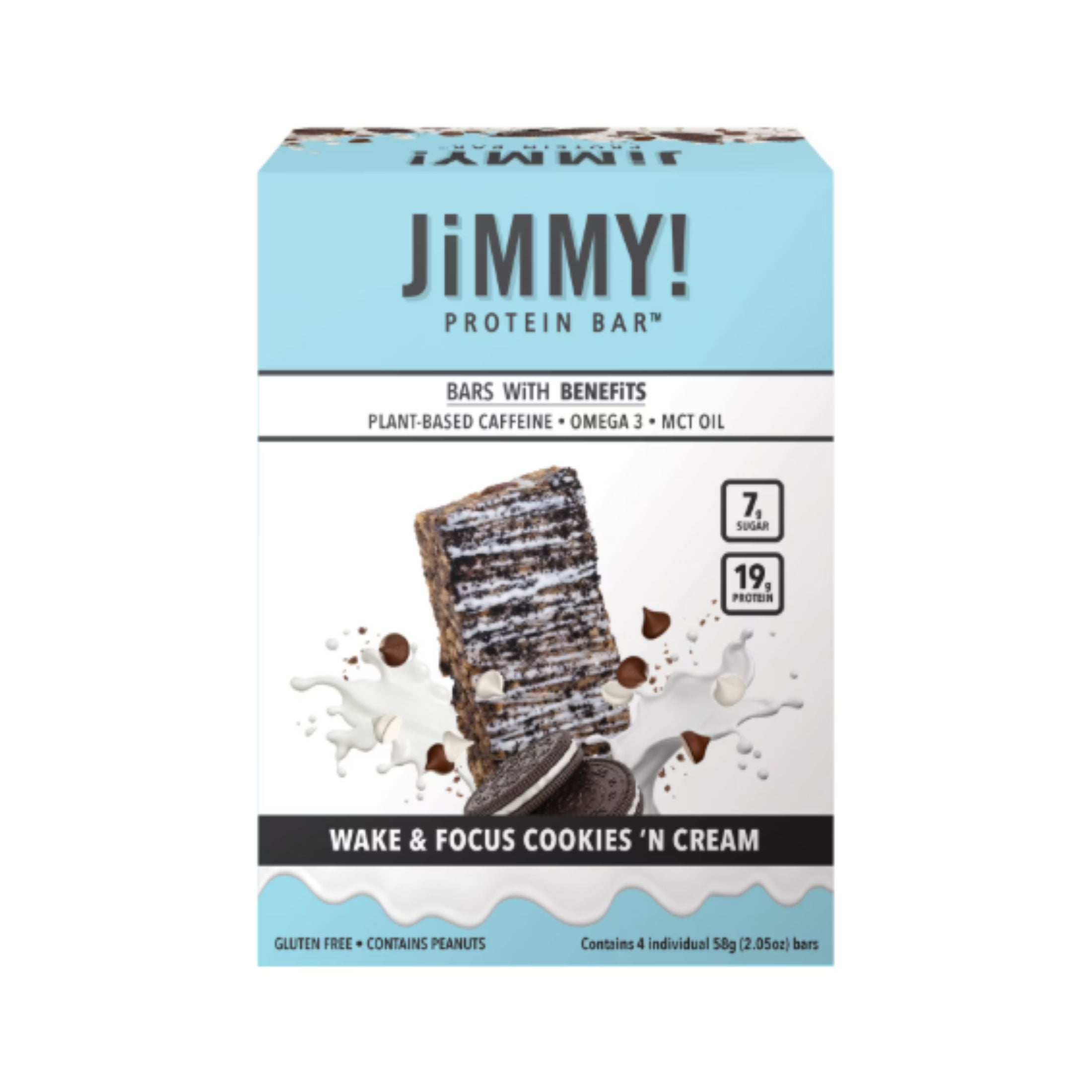 JiMMYBAR Wake Focus Protein Bar Cookies N Cream, 4 Pack