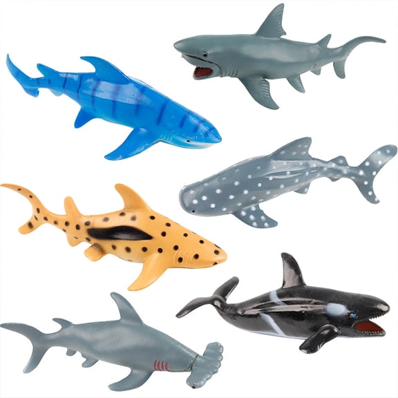 Jia Store 6PCS Realistic Shark & Sea Creature Action Figures, Ocean Animal Model Toys, Educational Bath & Cake Topper Decor, Ideal Christmas Birthday Gifts