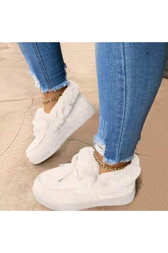 Jia Store Cozy Women's Slip-On Snow Boots with Faux Fur & Bow, Fashion Flat Sole Non-Skid Winter Shoes, Perfect for Cold Weather