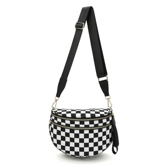 Jia Store Crossbody Bag,Checkered Purse for Women Black and White Bum Bag Fanny Packs Belt Bag Sling Bag with Shoulder Strap