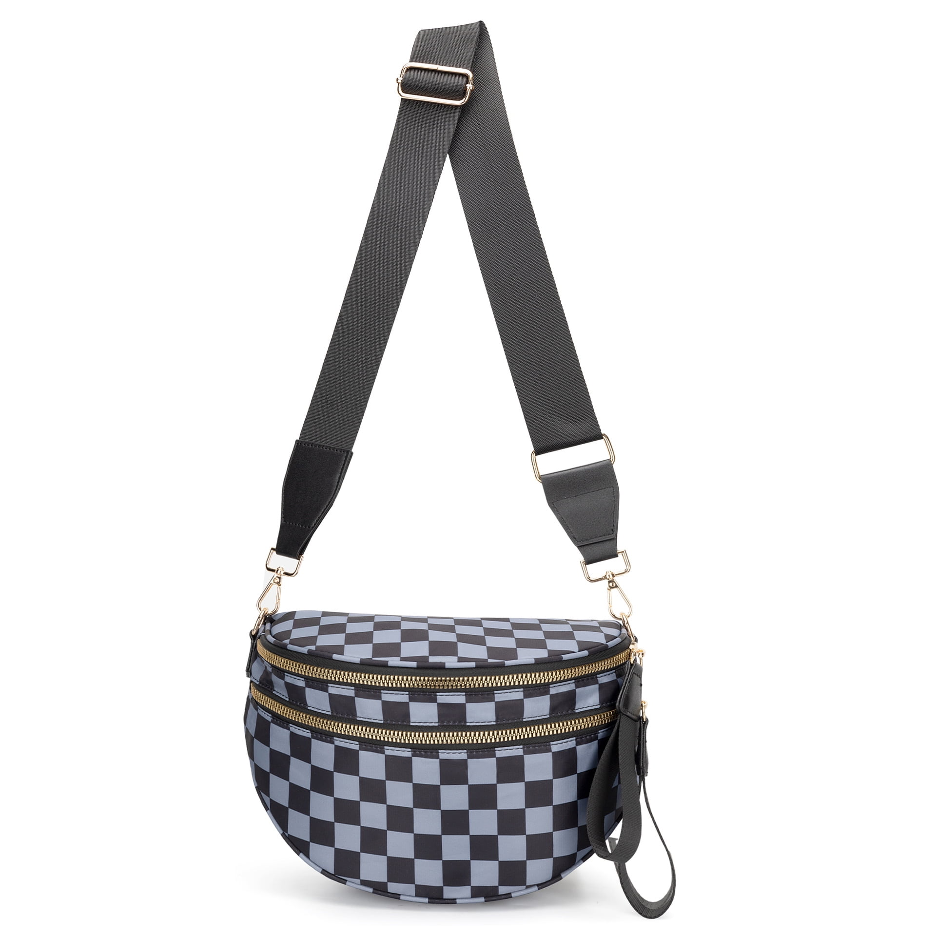 Jia Store Crossbody Bag,Checkered Purse for Women Black and White Bum Bag Fanny Packs Belt Bag Sling Bag with Shoulder Strap