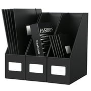 JiaWei World Magazine File Holder 3 Pack, Foldable Magazine Rack, 12.2ˣ 10ˣ 4.1 inches Cardboard Document Organizer with Label, Book Bin for Office and School