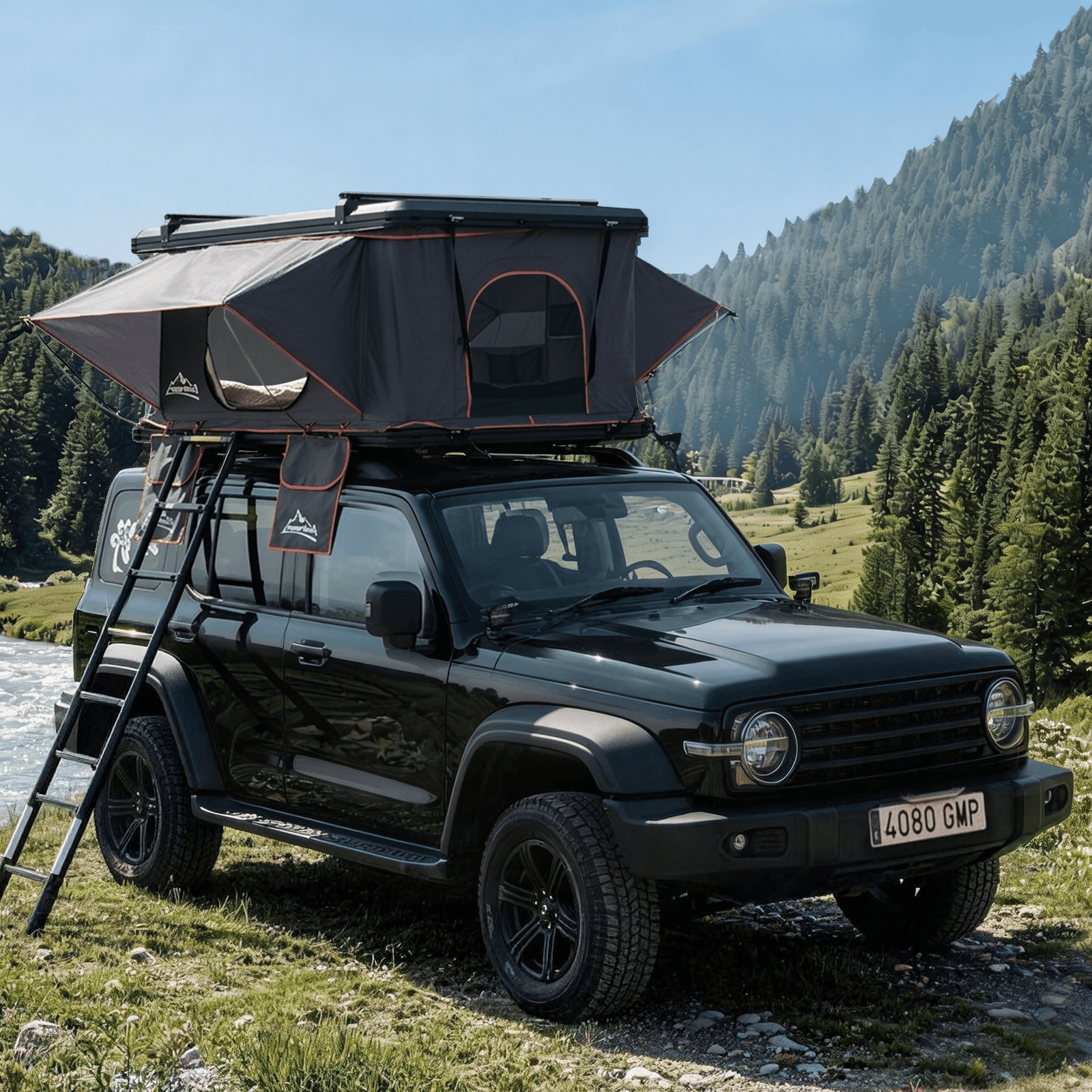 Jiadrooe Hard Shell Roof Top Tent with Adjustable Crossbars, 4-Season Waterproof Pop-up Tent with Detachable Thermal Insulation Liner, Anti-Condensation Mat & USB Power Hub for Trucks, SUVs, Vans