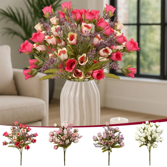 Jiaeri Artificial Small Rose Bouquet, Realistic Faux Floral Arrangement, Fake Flower Combo for Wedding & Dining Table Centerpieces, Living Room & Home Decor